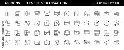 Payment icon collection. Transaction icon set Online payment, money, transaction, exchange, wallet, money bag and more. Editable stroke. Pixel Perfect. Grid base 32px.