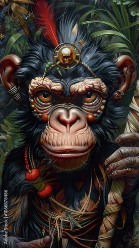 Wallpaper Mural Intense Gaze of a Tribal Chimpanzee in the Jungle Torontodigital.ca