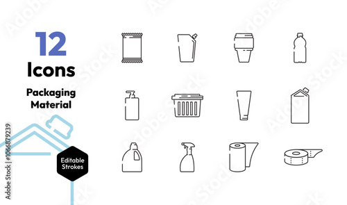 Versatile Packaging Icon Collection: Pouches, Bottles, & Takeaway Containers