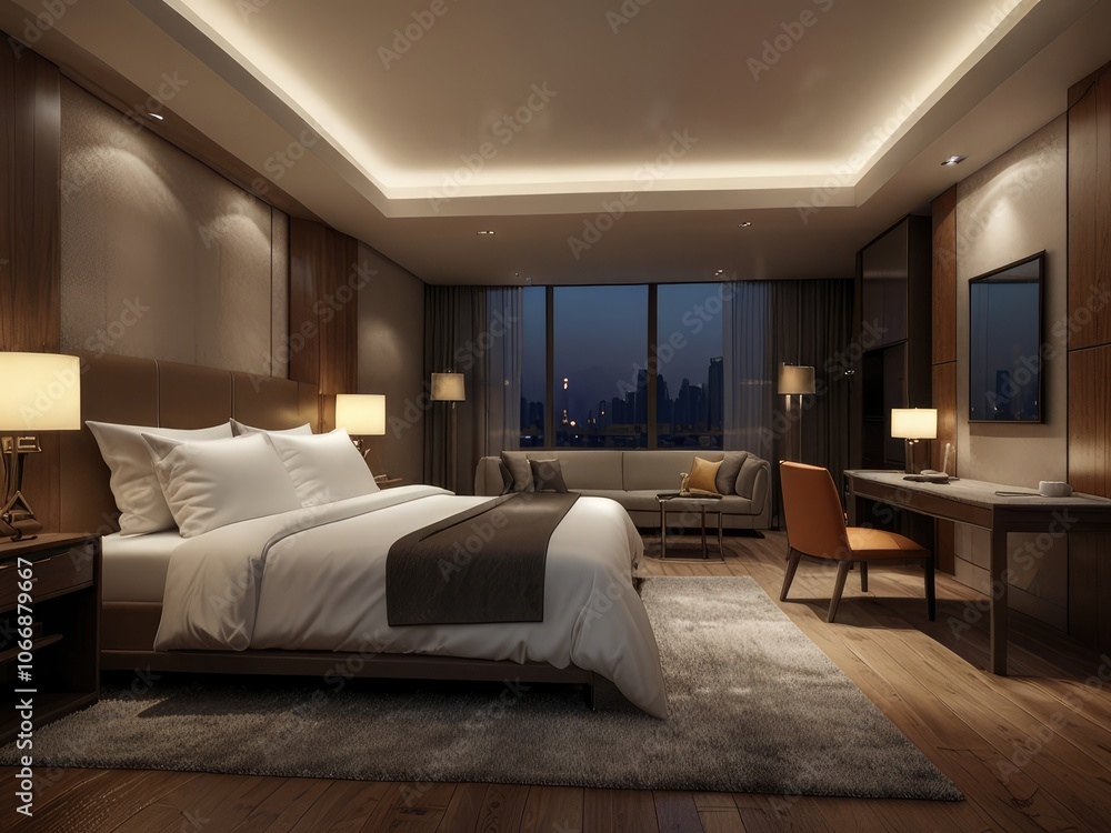 Fototapeta premium luxury hotel bedroom,interior of a bedroom,interior of a hotel room,luxury comfortable bedroom,hotel room interior