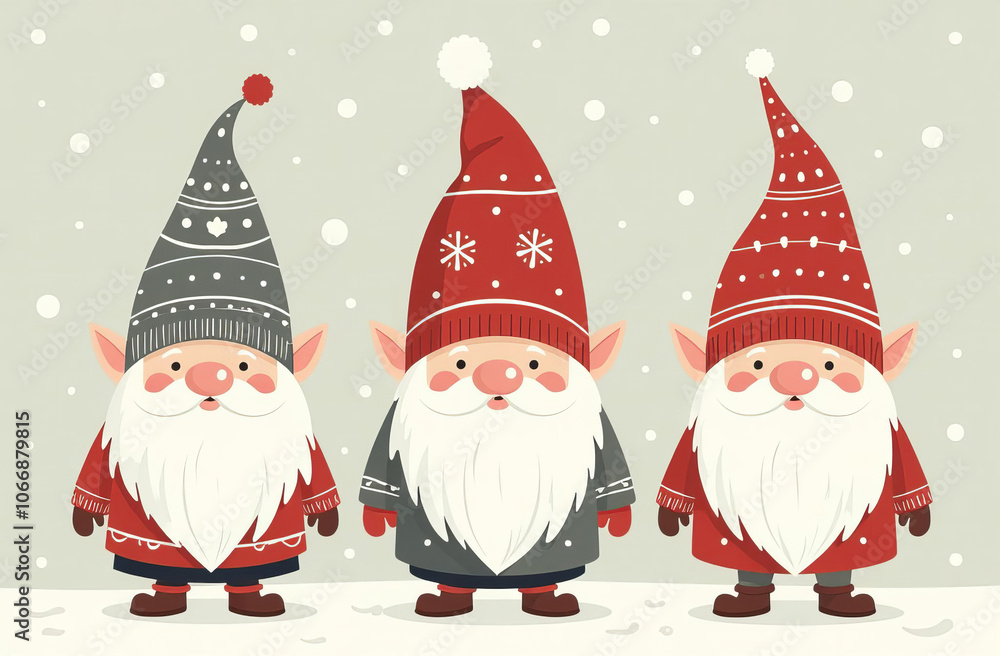 set of gnomes elves with cute hats, pattern, scandinavian cartoon, design of christmas set of gnomes elves with cute hats, pattern, scandinavian cartoon, design of christmas