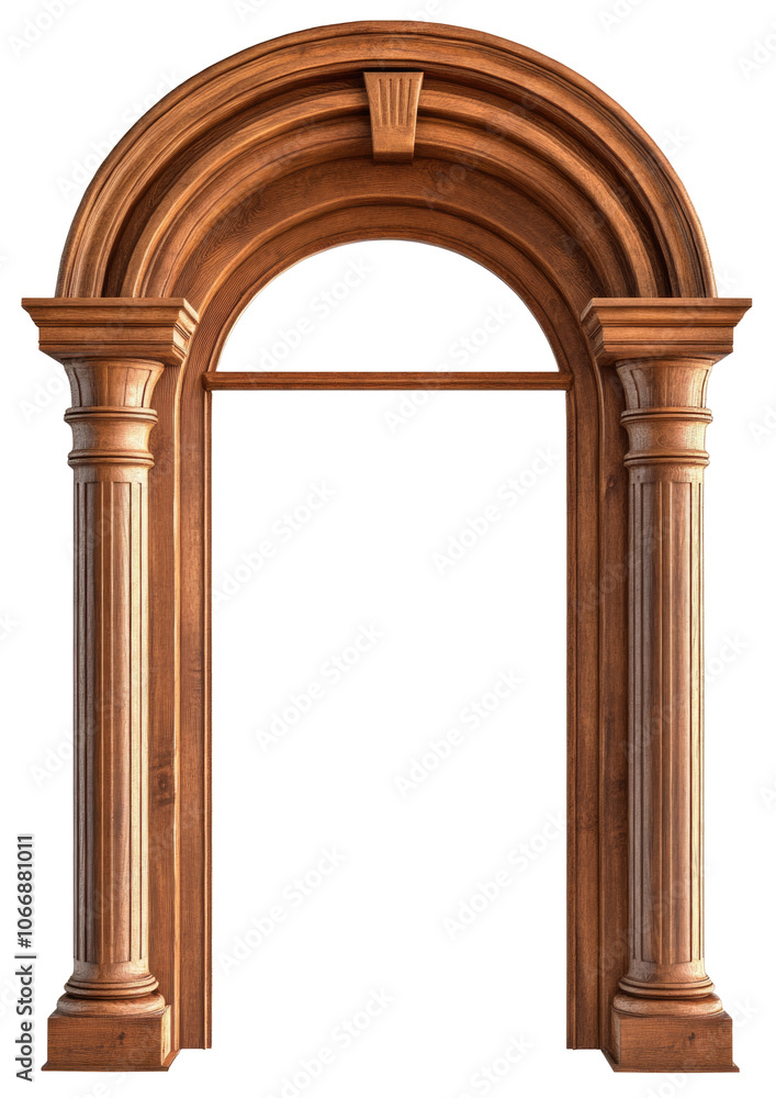 Naklejka premium arched wooden doorway column, wooden door
