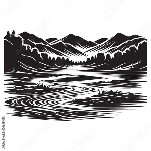 River silhouette vector illustration