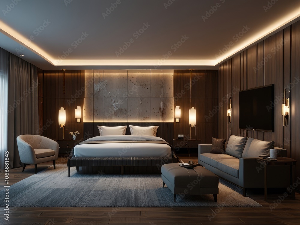 Fototapeta premium luxury hotel bedroom,interior of a bedroom,interior of a hotel room,luxury comfortable bedroom,hotel room interior