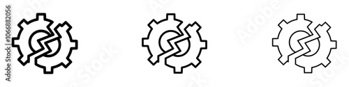 Broken gear icon in stroke line.