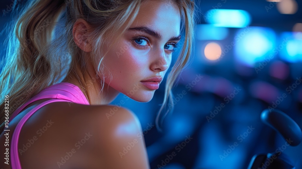 This young woman exercises indoors and displays fitness and determination. This young woman exercises indoors and displays fitness and determination.