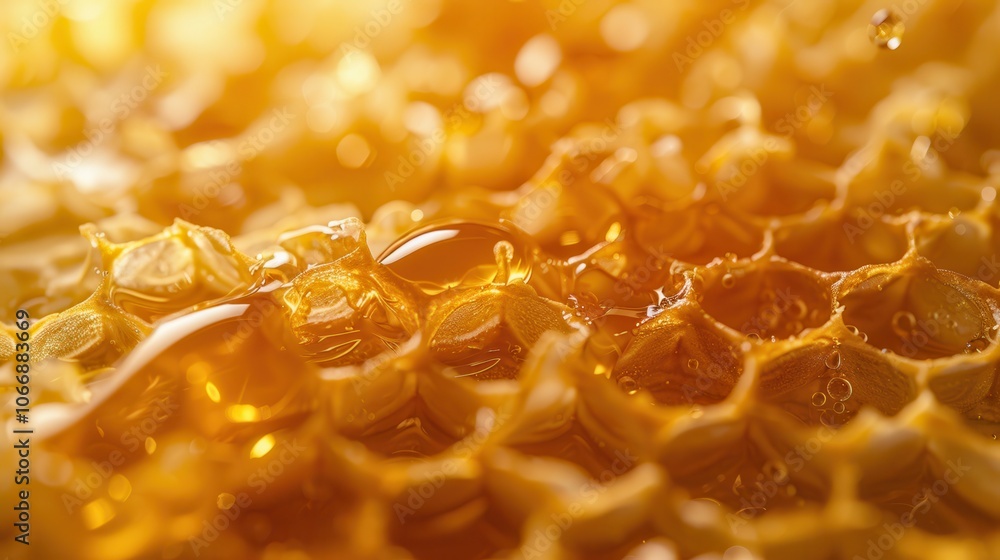 Close-up of honeycomb texture with golden honey Close-up of honeycomb texture with golden honey
