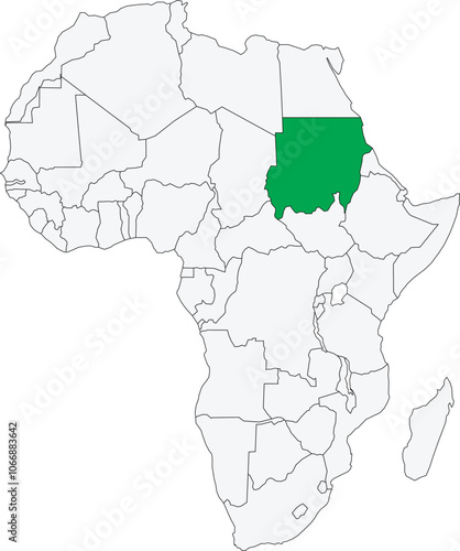 Detailed national location map of SUDAN within the great continent of Africa