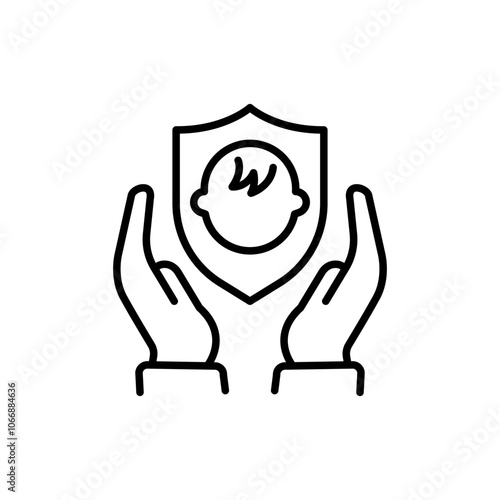 Child protection outline icons, minimalist vector illustration ,simple transparent graphic element .Isolated on white background