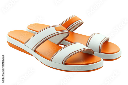 Comfortable white and orange sandals designed for casual summer outings at the beach photo