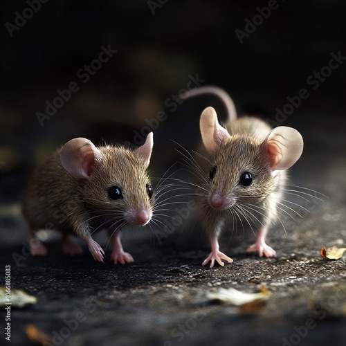 Adorable Close-Up of Two Tiny Mice: A Captivating Look at Nature's Small Wonders