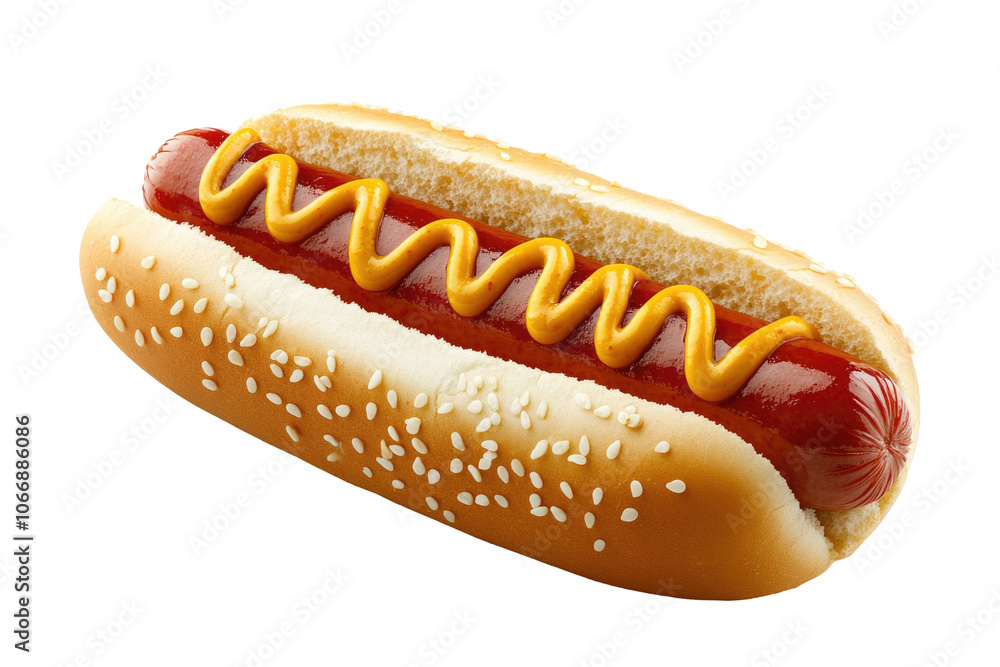 Hot Dog with Mustard and Ketchup in Sesame Seed Bun Hot Dog with Mustard and Ketchup in Sesame Seed Bun