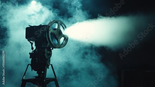 Vintage Film Projector in a Smoky Atmosphere