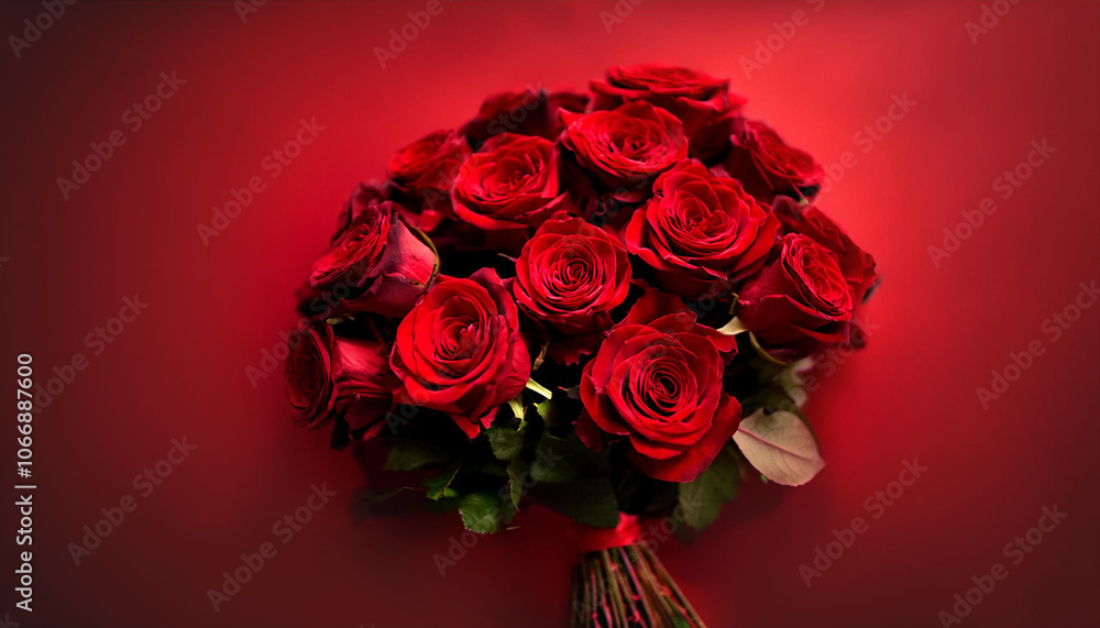 Bouquet of red roses on red background,Valentines day,Birthday ,Woman day concept Bouquet of red roses on red background,Valentines day,Birthday ,Woman day concept
