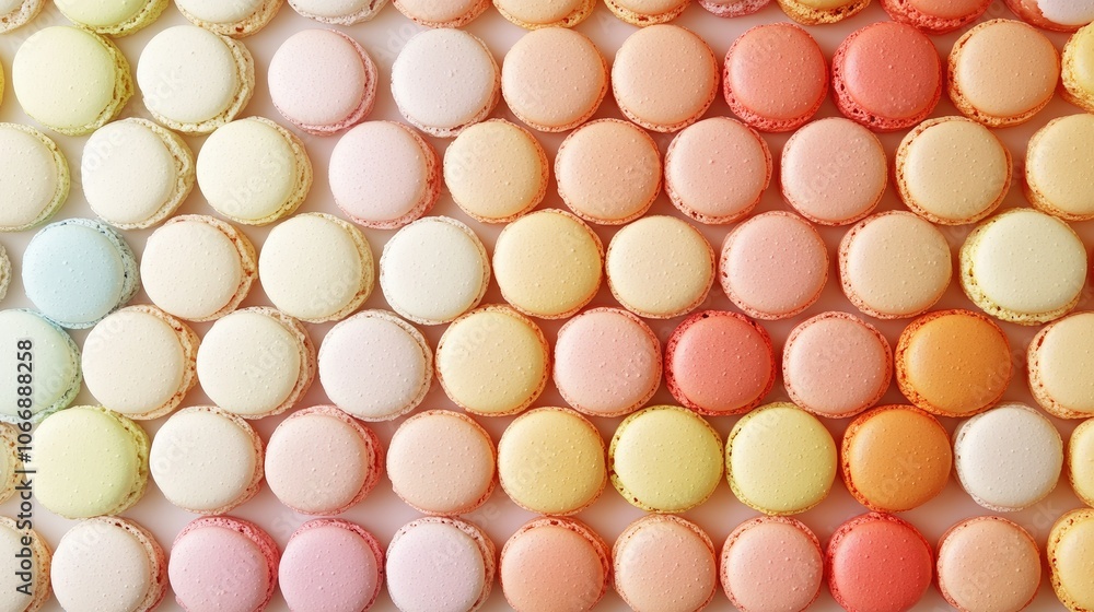 A charming macaron display with colors fading in a gradient from pale to bold tones, arranged in a harmonious pattern that captures attention and showcases variety. A charming macaron display with colors fading in a gradient from pale to bold tones, arranged in a harmonious pattern that captures attention and showcases variety.