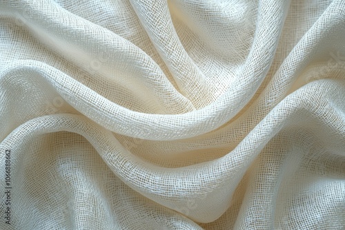 Close-up of Wrinkled, Textured, White Fabric with a Grid Pattern