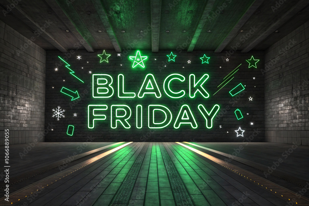 Vibrant Green Glow Black Friday Celebration on Black Background Vibrant Green Glow Black Friday Celebration on Black Background