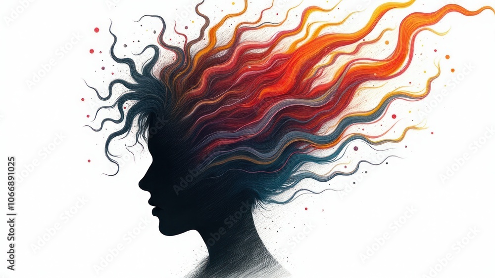 Artistic representation of a person with dynamic, vibrant lines, representing ADHD, cognitive intensity, and imagination. Artistic representation of a person with dynamic, vibrant lines, representing ADHD, cognitive intensity, and imagination.