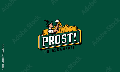 Bavarian beer logo with festive character and cheers