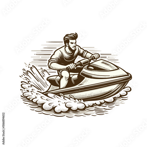 Cartoon Jet ski. Water sports isolated vector illustration