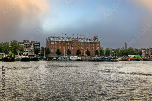 view of the city of the river in the evening