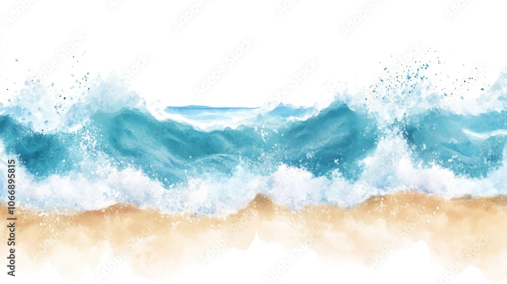 Watercolor Ocean Waves and Beach Watercolor Ocean Waves and Beach