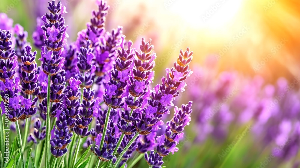 Fototapeta premium Lavender Flowers in Sunlight Blooming Purple Beauty in a Garden