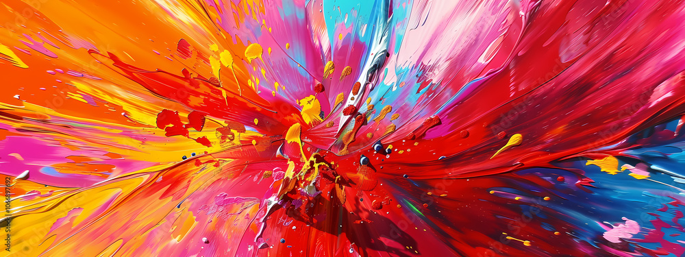 A vibrant explosion of colors in a dynamic abstract painting, showcasing reds, yellows, blues, and pinks flowing together artistically. A vibrant explosion of colors in a dynamic abstract painting, showcasing reds, yellows, blues, and pinks flowing together artistically.