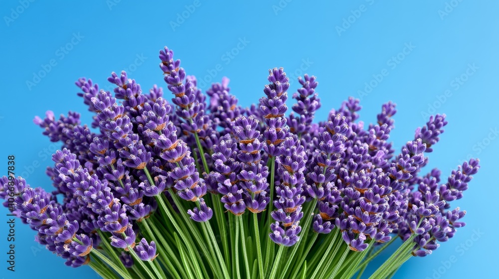 Fototapeta premium Lavender Flowers Bouquet Blue Background Floral Photography Nature