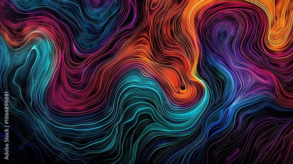 Abstract background with swirling lines in blue, red, and orange. Abstract background with swirling lines in blue, red, and orange.