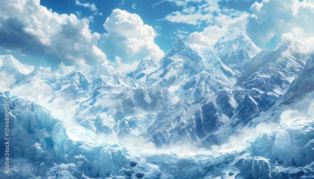 Obraz premium Majestic Snow-Capped Mountains Under a Cloudy Sky