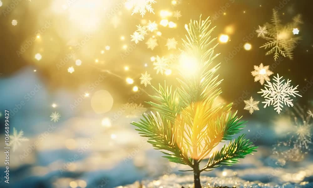 A lone evergreen seedling pushing through the frozen ground, its delicate green leaves reaching for the sunlight