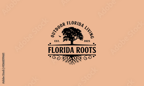 Florida roots logo with tree and roots in vintage style