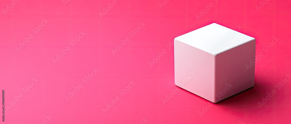 Minimalist white cube on a vibrant pink background, perfect for modern design projects. Minimalist white cube on a vibrant pink background, perfect for modern design projects.