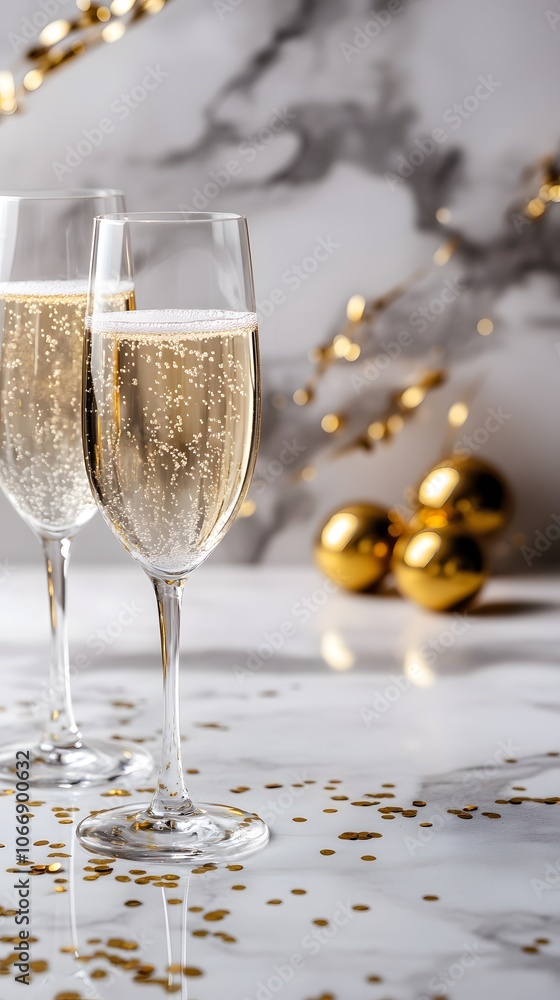 Elegant sparkling champagne flutes with gold accents for celebration. Elegant sparkling champagne flutes with gold accents for celebration.