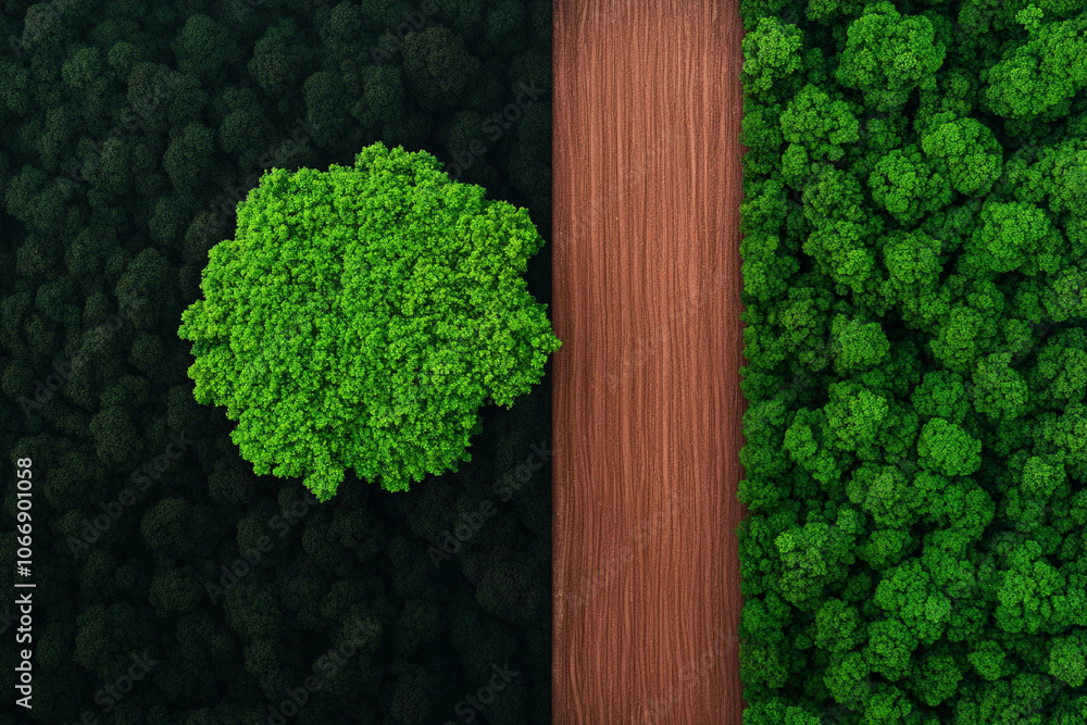 Aerial View of Tree and Plowed Field Aerial View of Tree and Plowed Field