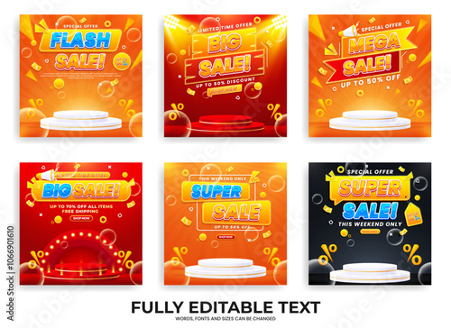 Collection of sale discount promo banner template. Set of flash sale big sale super sale mega sale isolated on abstract realistic background