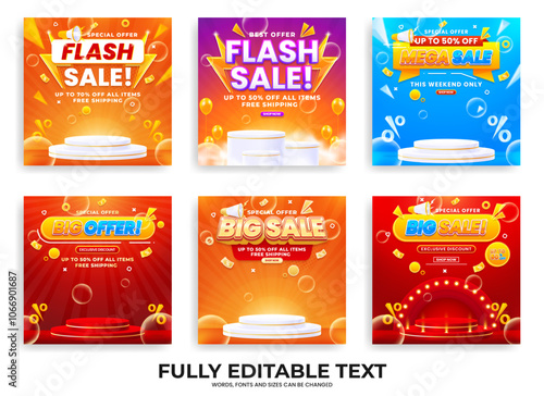 Collection of sale discount promo banner template. Set of flash sale big sale super sale mega sale isolated on abstract realistic background