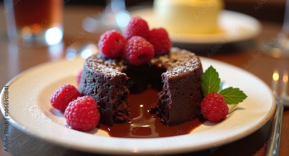 Decadent chocolate cake with raspberries Decadent chocolate cake with raspberries