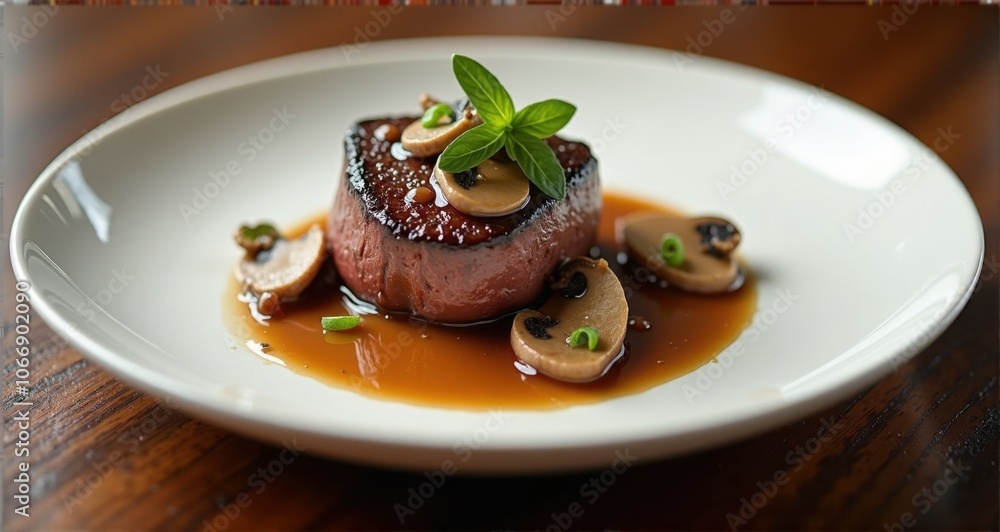 Elegant dish of beef tenderloin with mushrooms Elegant dish of beef tenderloin with mushrooms