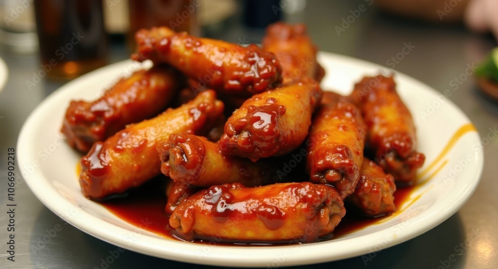 Delicious glazed chicken wings piled high Delicious glazed chicken wings piled high