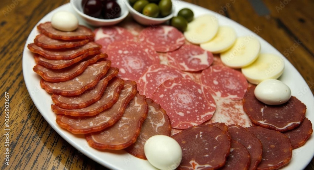 Assortment of cured meats on a platter Assortment of cured meats on a platter