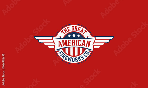 Patriotic fireworks logo with wings and American theme