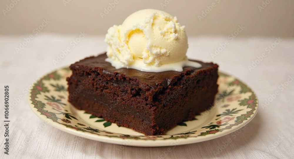 Delicious chocolate cake with vanilla ice cream Delicious chocolate cake with vanilla ice cream