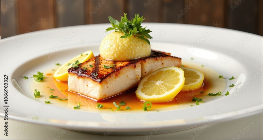 Grilled fish with lemon garnish Grilled fish with lemon garnish