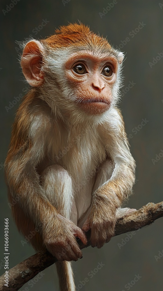 Adorable Baby Monkey Sitting on a Branch - Close-up Portrait of a Cute Primate Adorable Baby Monkey Sitting on a Branch - Close-up Portrait of a Cute Primate