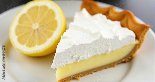 Delicious lemon pie slice with fresh lemon