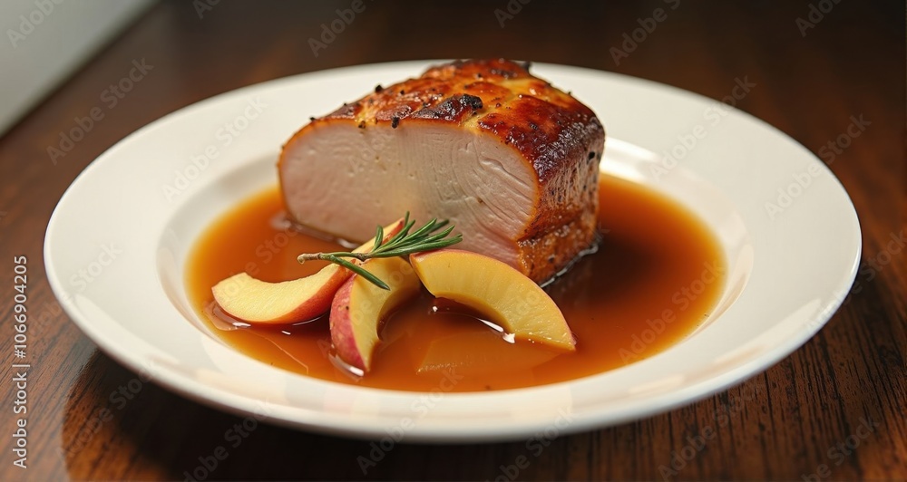 Delicious roast meat with apple slices Delicious roast meat with apple slices