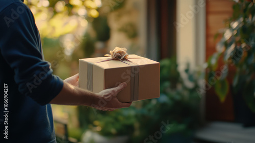 Delivery Package Held in Hand Outdoors photo