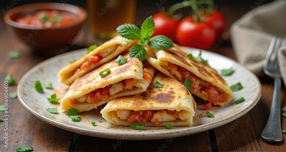 Delicious stuffed tortillas on a plate Delicious stuffed tortillas on a plate